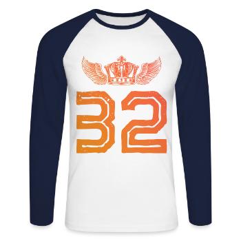 32 Number crown - Unisex Long Sleeve Baseball T-Shirt - white/navy - Front - Nik (191cm)