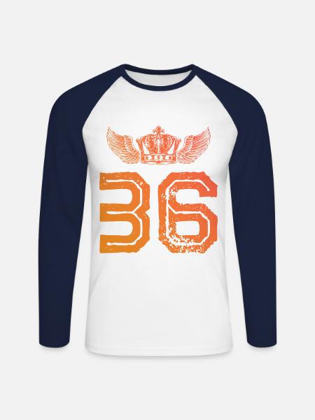 36 Number crown - Unisex Long Sleeve Baseball T-Shirt - white/navy