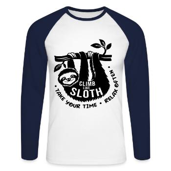 Climb Like Sloth Take Your Time Bouldering Rock Cl - Unisex Baseballshirt langarm - Weiß/Navy - Vorne - Nik (191cm)