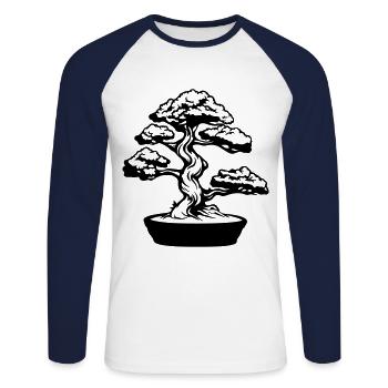 Tree Bonsai Symbol - Unisex Long Sleeve Baseball T-Shirt - white/navy - Front - Nik (191cm)