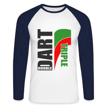 Dart Motif Triple-Double, Dart Player + Dart Fans - T-shirt baseball manches longues Homme - blanc/marine - Devant - Nik (191cm)