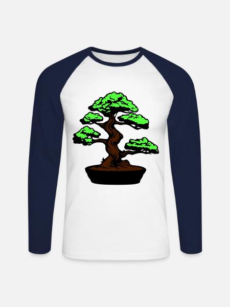 Tree Bonsai Symbol - Unisex Long Sleeve Baseball T-Shirt - white/navy