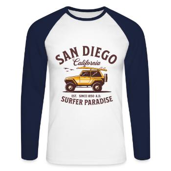 San Diego Californie Surfer Paradis - T-shirt baseball manches longues Homme - blanc/marine - Devant - Nik (191cm)