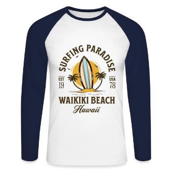 Waikiki Beach Hawaii Surfing Paradise - Unisex Long Sleeve Baseball T-Shirt - white/navy - Front - Nik (191cm)