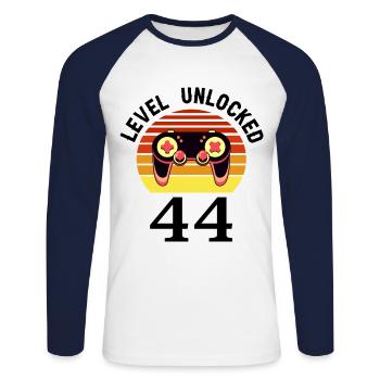Level 44 unlocked 44 Geburtstag 44 Jahre alt - Unisex Baseballshirt langarm - Weiß/Navy - Vorne - Nik (191cm)