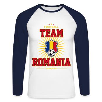 Roumanie - T-shirt baseball manches longues Homme - blanc/marine - Devant - Nik (191cm)