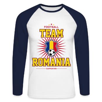 Roumanie - T-shirt baseball manches longues Homme - blanc/marine - Devant - Nik (191cm)