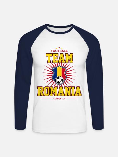 Romania - Unisex Baseballshirt langarm - Weiß/Navy