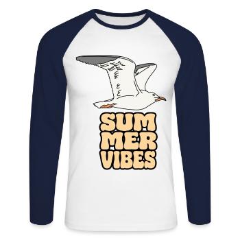 Seagull Seagull Ambiance estivale - T-shirt baseball manches longues Homme - blanc/marine - Devant - Nik (191cm)