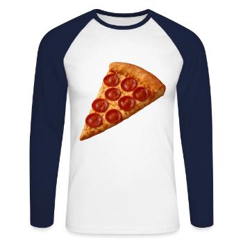 Pizza Salami - T-shirt baseball manches longues Homme - blanc/marine - Devant - Nik (191cm)