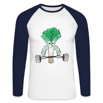 Leek fitness bodybuilder lifts weights - Unisex Long Sleeve Baseball T-Shirt - white/navy - Front - Nik (191cm)