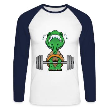 Tortue drôle soulève le cadeau de remise en forme de poids - T-shirt baseball manches longues Homme - blanc/marine - Devant - Nik (191cm)