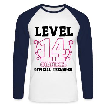 14e anniversaire fille cadeau adolescent 14 ans - T-shirt baseball manches longues Homme - blanc/marine - Devant - Nik (191cm)