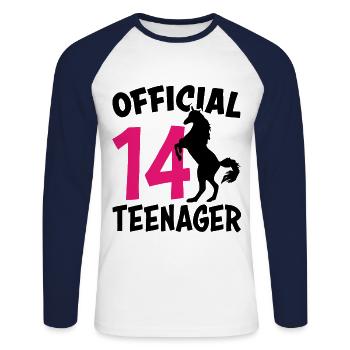 14e anniversaire fille cadeau adolescent 14 ans - T-shirt baseball manches longues Homme - blanc/marine - Devant - Nik (191cm)