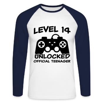 14e anniversaire joueur de cadeau adolescent 14 ans - T-shirt baseball manches longues Homme - blanc/marine - Devant - Nik (191cm)