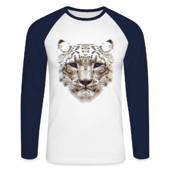 Léopard des neiges aux yeux bleus. - T-shirt baseball manches longues Homme - blanc/marine - Devant - Nik (191cm)