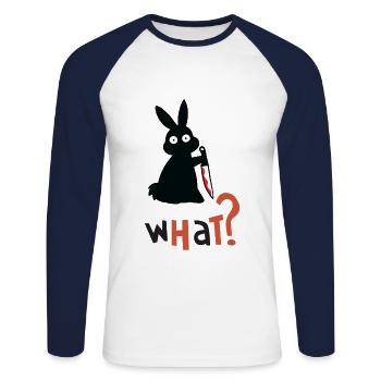 Rabbit What Black Hase Murderous Rabbit Knife - Unisex Baseballshirt langarm - Weiß/Navy - Vorne - Nik (191cm)