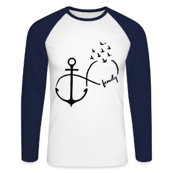 Infinie Famille oiseaux volants Ancre - T-shirt baseball manches longues Homme - blanc/marine - Devant - Nik (191cm)