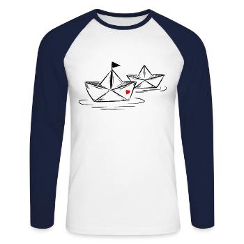 Paper Ship Sea Paper Boat Paper Boat - Unisex Long Sleeve Baseball T-Shirt - white/navy - Front - Nik (191cm)