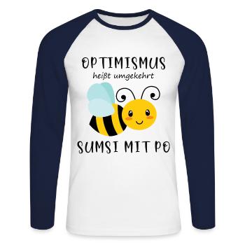 Biene Optimismus Sumsi mit Po - Unisex Baseballshirt langarm - Weiß/Navy - Vorne - Nik (191cm)