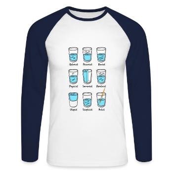 Optimist Pessimist Realist - Funny Glass Of Water - Unisex Baseballshirt langarm - Weiß/Navy - Vorne - Nik (191cm)