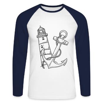 Phare Ancre Maritim - T-shirt baseball manches longues Homme - blanc/marine - Devant - Nik (191cm)