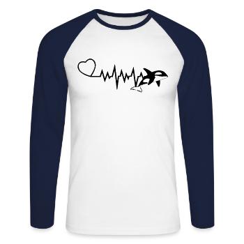 Orca Schwertwal Killerwal Herzschlag - Unisex Baseballshirt langarm - Weiß/Navy - Vorne - Nik (191cm)