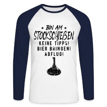 Bin am Stockschießen Stock Lustig Eisstock - Unisex Baseballshirt langarm - Weiß/Navy - Vorne - Nik (191cm)