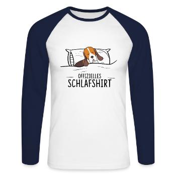Offizielles Schlafshirt Beagle Hund - Unisex Baseballshirt langarm - Weiß/Navy - Vorne - Nik (191cm)