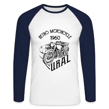 Retro Motorrad 1960 Ural Vintage Seitenwagen - Unisex Baseballshirt langarm - Weiß/Navy - Vorne - Nik (191cm)