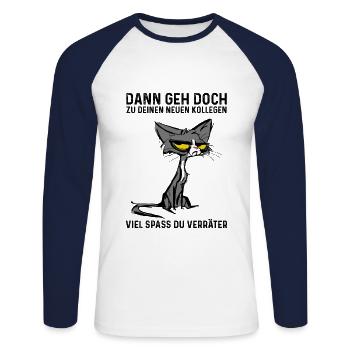 Jobwechsel Abschied Arbeitskollege Katze neuer Job - Unisex Baseballshirt langarm - Weiß/Navy - Vorne - Nik (191cm)