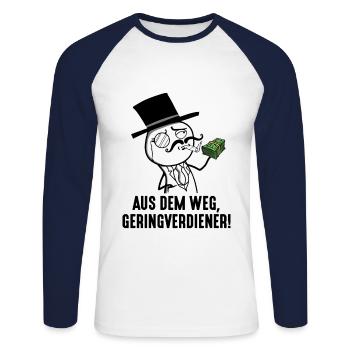 Aus dem Weg Geringverdiener Meme Trader Millionär - Unisex Baseballshirt langarm - Weiß/Navy - Vorne - Nik (191cm)