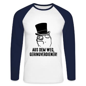 Aus dem Weg Geringverdiener Meme Trader Millionär - Unisex Baseballshirt langarm - Weiß/Navy - Vorne - Nik (191cm)