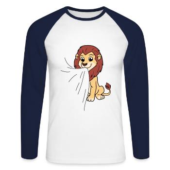Lion eats fabric - Unisex Long Sleeve Baseball T-Shirt - white/navy - Front - Nik (191cm)