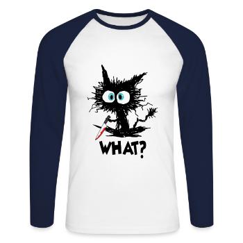Quel chat noir avec couteau - T-shirt baseball manches longues Homme - blanc/marine - Devant - Nik (191cm)