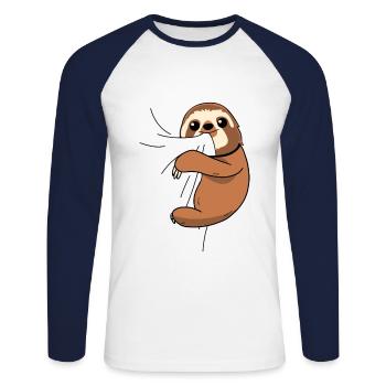 Sloth eats fabric - Unisex Long Sleeve Baseball T-Shirt - white/navy - Front - Nik (191cm)