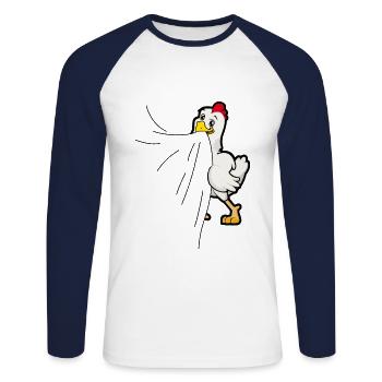 Chicken eats fabric - Unisex Long Sleeve Baseball T-Shirt - white/navy - Front - Nik (191cm)