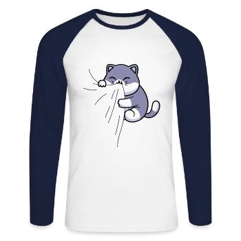 Cat eats fabric - Unisex Long Sleeve Baseball T-Shirt - white/navy - Front - Nik (191cm)