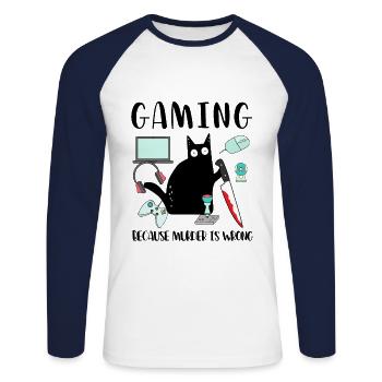 Jouer parce que le meurtre est un mauvais chat noir - T-shirt baseball manches longues Homme - blanc/marine - Devant - Nik (191cm)