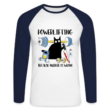 Dynamophilie parce que le meurtre est un mauvais chat - T-shirt baseball manches longues Homme - blanc/marine - Devant - Nik (191cm)