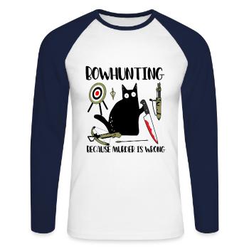 Bowhunting Because Murder Is Wrong Black Cat - Unisex Long Sleeve Baseball T-Shirt - white/navy - Front - Nik (191cm)