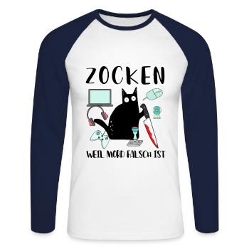 Zocken Weil Mord Falsch Ist Gamer Zocken Gaming - Unisex Baseballshirt langarm - Weiß/Navy - Vorne - Nik (191cm)