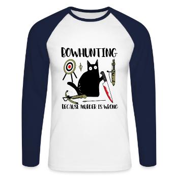 Bowhunting Because Murder Is Wrong Black Cat - Unisex Long Sleeve Baseball T-Shirt - white/navy - Front - Nik (191cm)