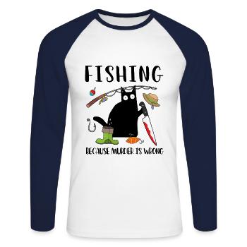 Pêcher parce que le meurtre est un mauvais chat noir - T-shirt baseball manches longues Homme - blanc/marine - Devant - Nik (191cm)