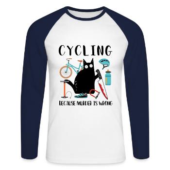 Faire du vélo parce que le meurtre est un mauvais chat noir - T-shirt baseball manches longues Homme - blanc/marine - Devant - Nik (191cm)