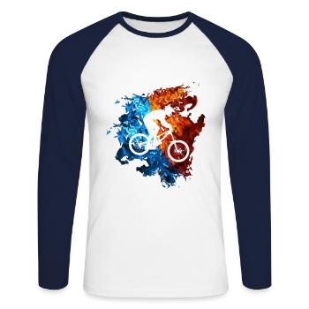 Mountain Bike Red Blue Fire Mountain Bike Rider - Unisex Long Sleeve Baseball T-Shirt - white/navy - Front - Nik (191cm)