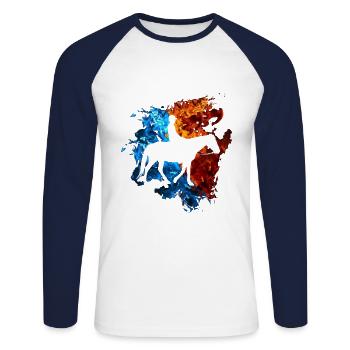 Pferd Rot Blau Feuer Reiter Reiten - Unisex Baseballshirt langarm - Weiß/Navy - Vorne - Nik (191cm)