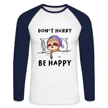 Ne vous dépêchez pas d’être heureux paresseux - T-shirt baseball manches longues Homme - blanc/marine - Devant - Nik (191cm)