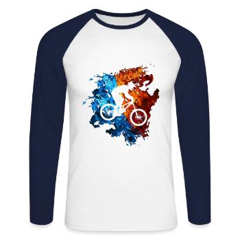 Mountain Bike Red Blue Fire Mountain Bike Rider - Unisex Long Sleeve Baseball T-Shirt - white/navy - Front - Nik (191cm)