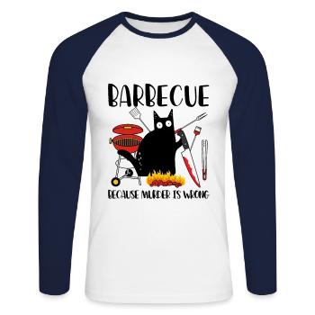 Barbecue parce que le meurtre est un mauvais chat noir - T-shirt baseball manches longues Homme - blanc/marine - Devant - Nik (191cm)